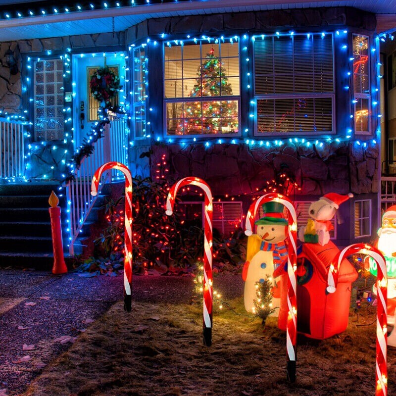 10 Candy Cane Pathway Lights with Stakes for Christmas Decor