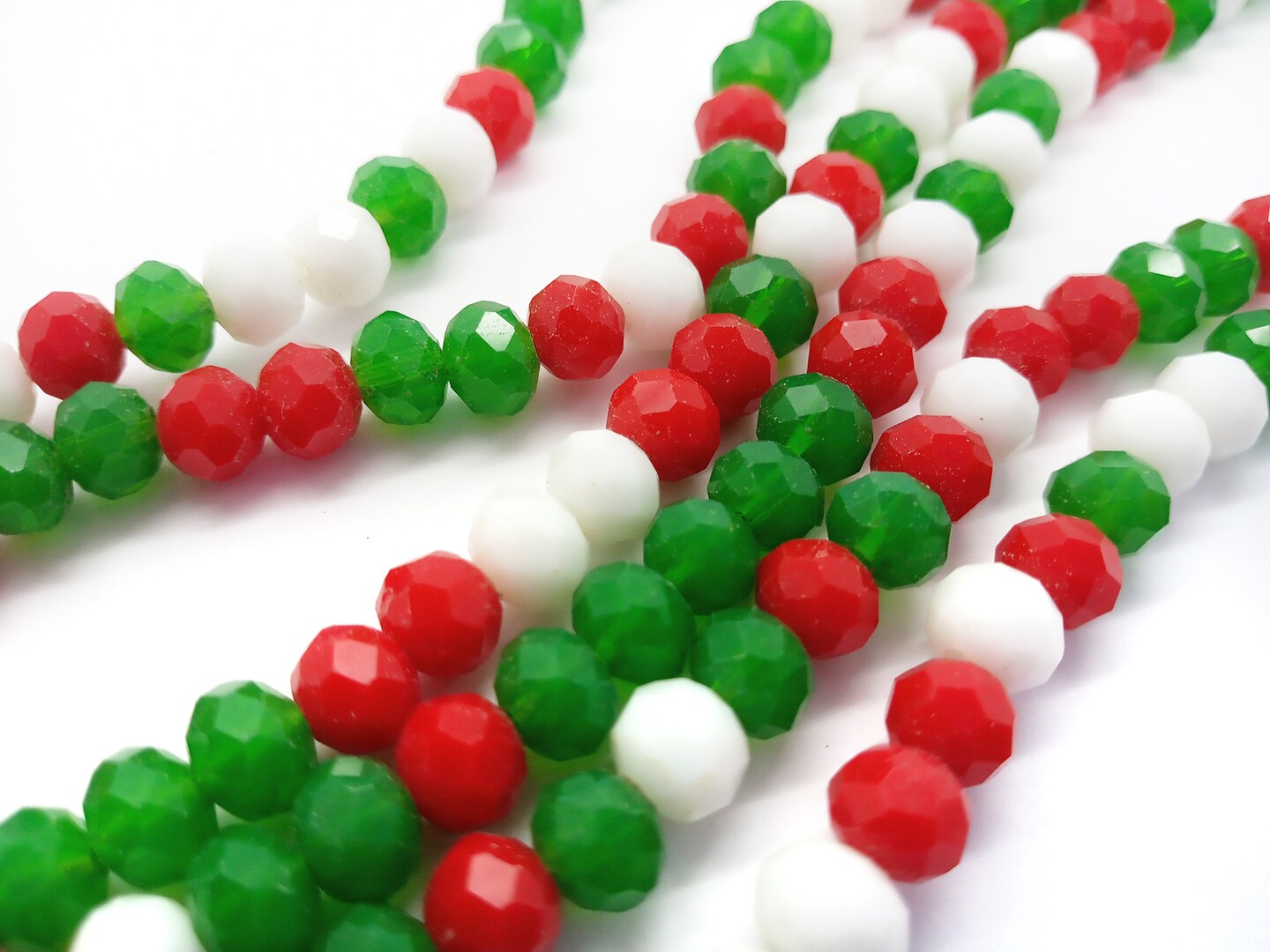 Small Glass Beads in Christmas Colors, 6mm Rondelles in Red White &#x26; Green, 85 pcs, Adorabilities