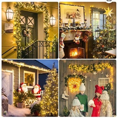 2 Pack Warm White Battery Operated Outdoor String Lights, 33ft 100 LED Battery Powered Christmas Lights with Remote, 8 Modes Waterproof Twinkle Fairy Mini Lights