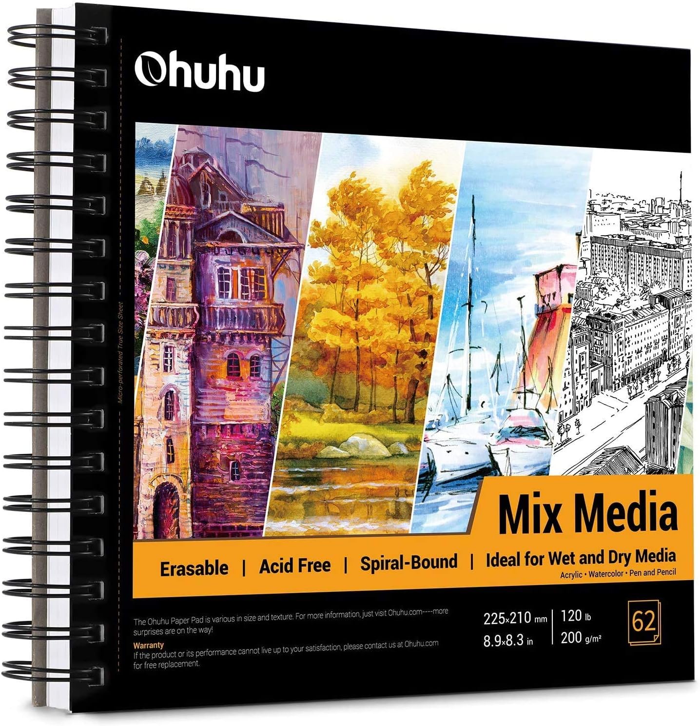 Ohuhu Mix Media Pad, Mixed Media Art Sketchbook, 120 LB/200 GSM Heavyweight Papers, Spiral Bound Mixed Media Paper Pad for Acrylic, Painting Christmas Gift