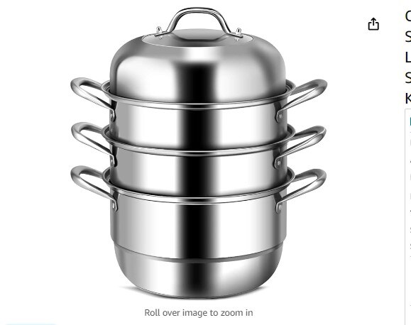 Cooking Steamer with 4 Tiers, 11-Inch Stainless Steel Steamer Pot