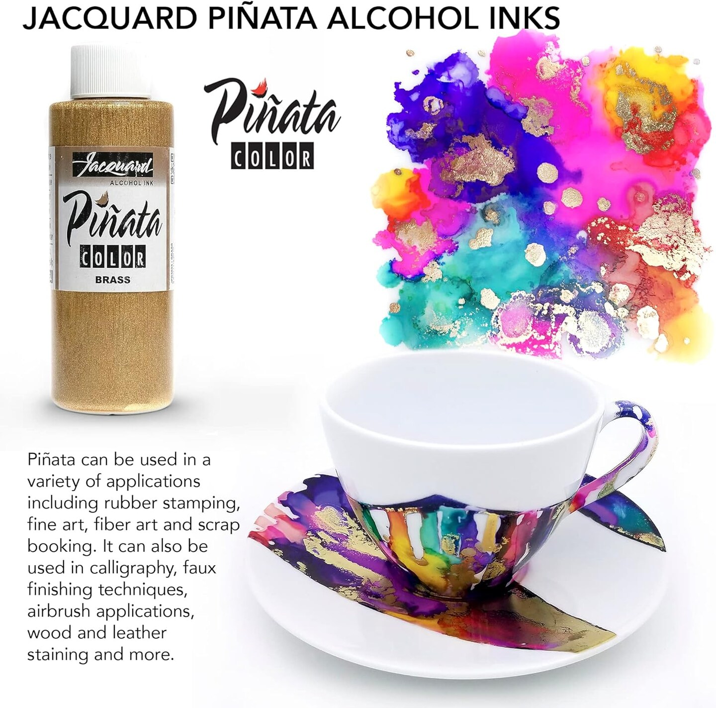 Pinata Brass Alcohol Ink 4-Ounce, Pixiss 20ml Needle Tip Applicator Bottle and Funnel, Bundle for Yupo and Resin