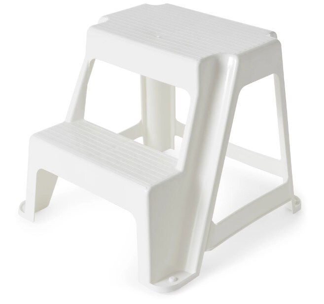 Sturdy Non Slip Plastic 2-Level Home Step Stool, 18.75-Inch Tall, White