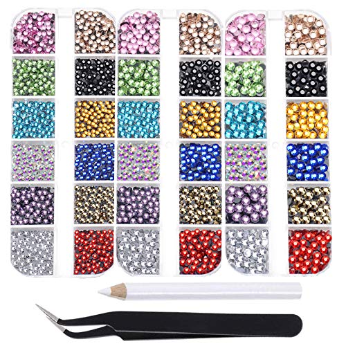 Massive Beads 10000pcs Flatback Glass Hotfix Iron On Rhinestones Crystal for DIY Making with 1 Tweezer &#x26; 1 Picking Pen for Shoes, Clothes, Face Art, Bags, Manicure (12-Colors, 3 Sizes)