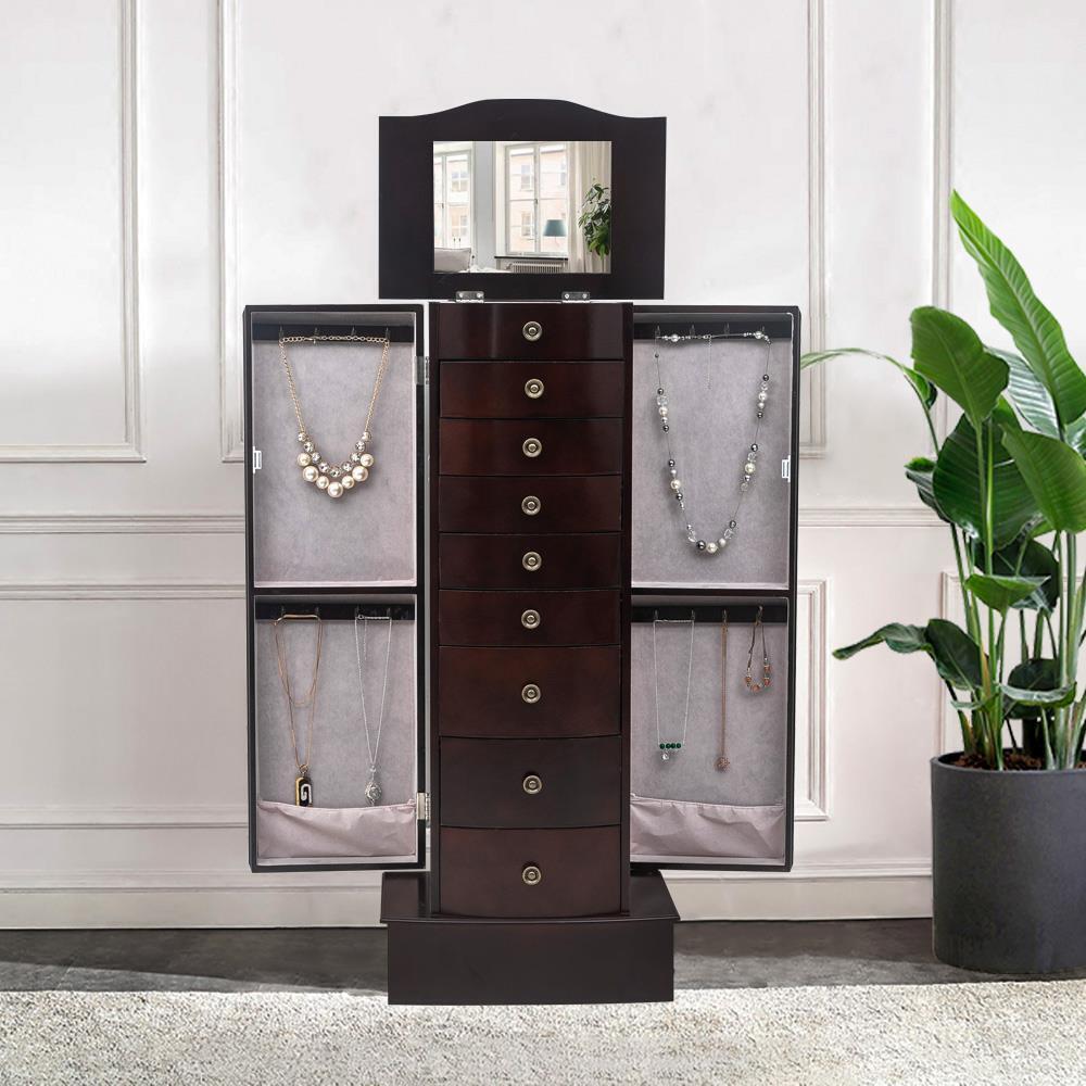 Wood Jewelry Cabinet Armoire Box Storage Chest Stand Organizer.