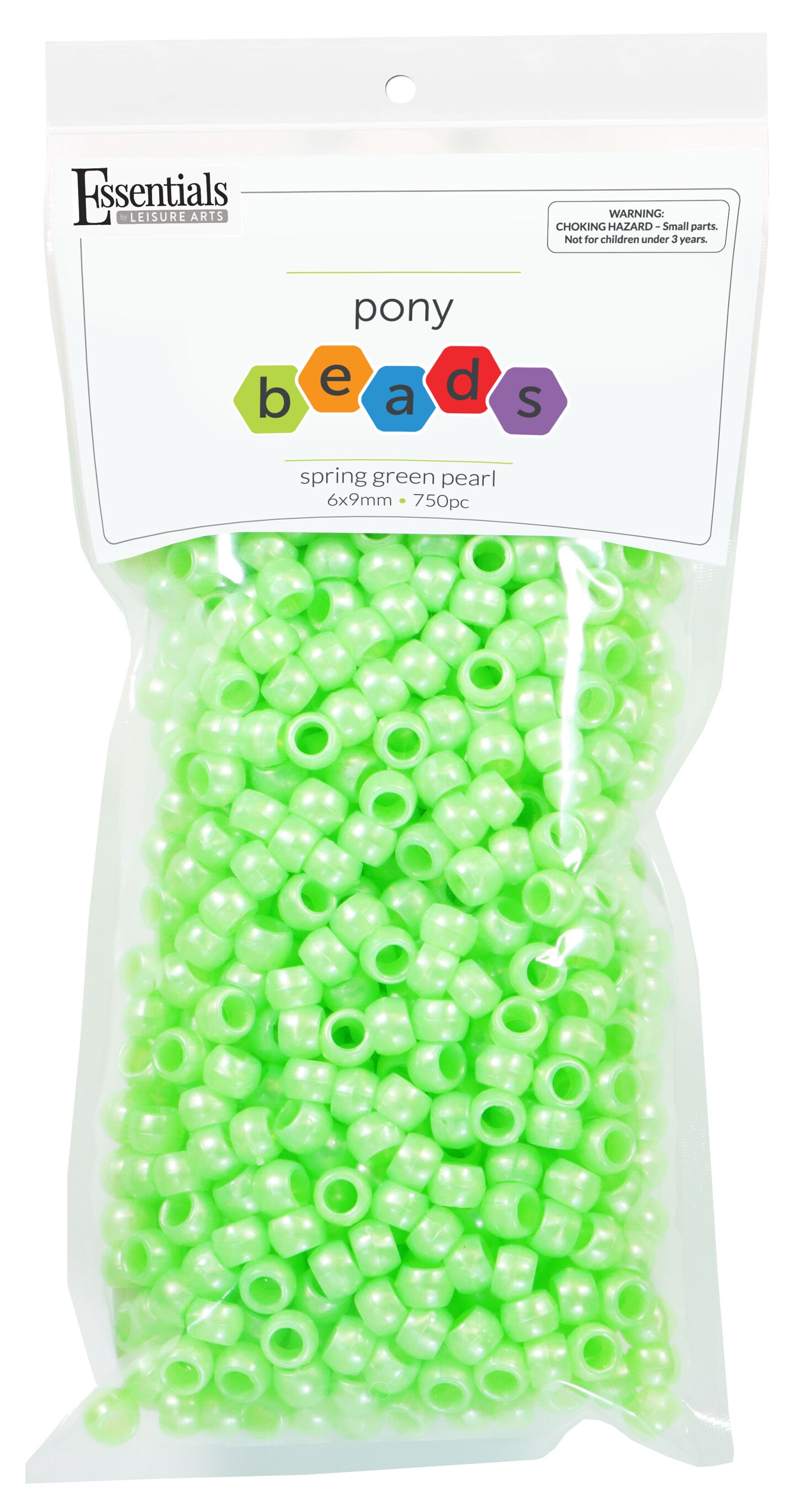 Essentials By Leisure Arts Pony Bead 6Mm X 9Mm Pearl Spring Green Opaque Plastic Pony Beads Bulk 750 Pieces For Arts, Crafts, Bracelet, Necklace, Jewelry Making, Earring, Hair Braiding