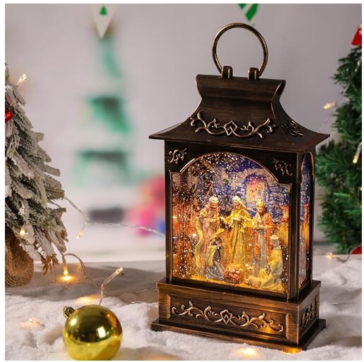 Nativity Snow Globe Glittering Water Lanterns with Music Box and USB Powered &#x26; Battery Operated Lighted Snow Globe