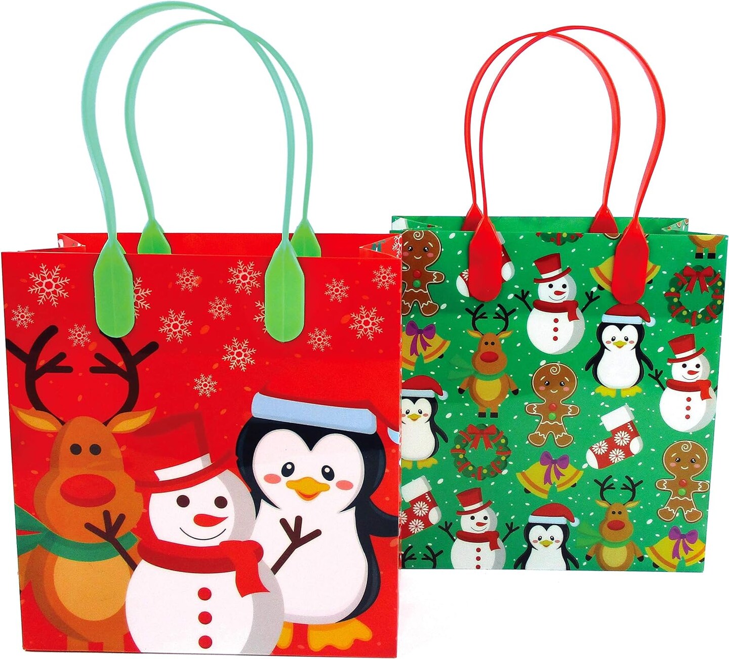 TINYMILLS Christmas Party Favor Bags Treat Bags with Handles, Candy Bags for Christmas Party Gift Bags Christmas Holiday Party Supplies,12 Pack