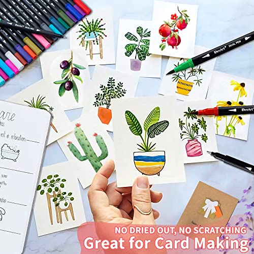 Dual Brush Markers for Adult Coloring Books, 24 Colored Journal Planner Pens Fine Point Marker for Art School Office Supplies Bullet Journaling Note Taking Drawing