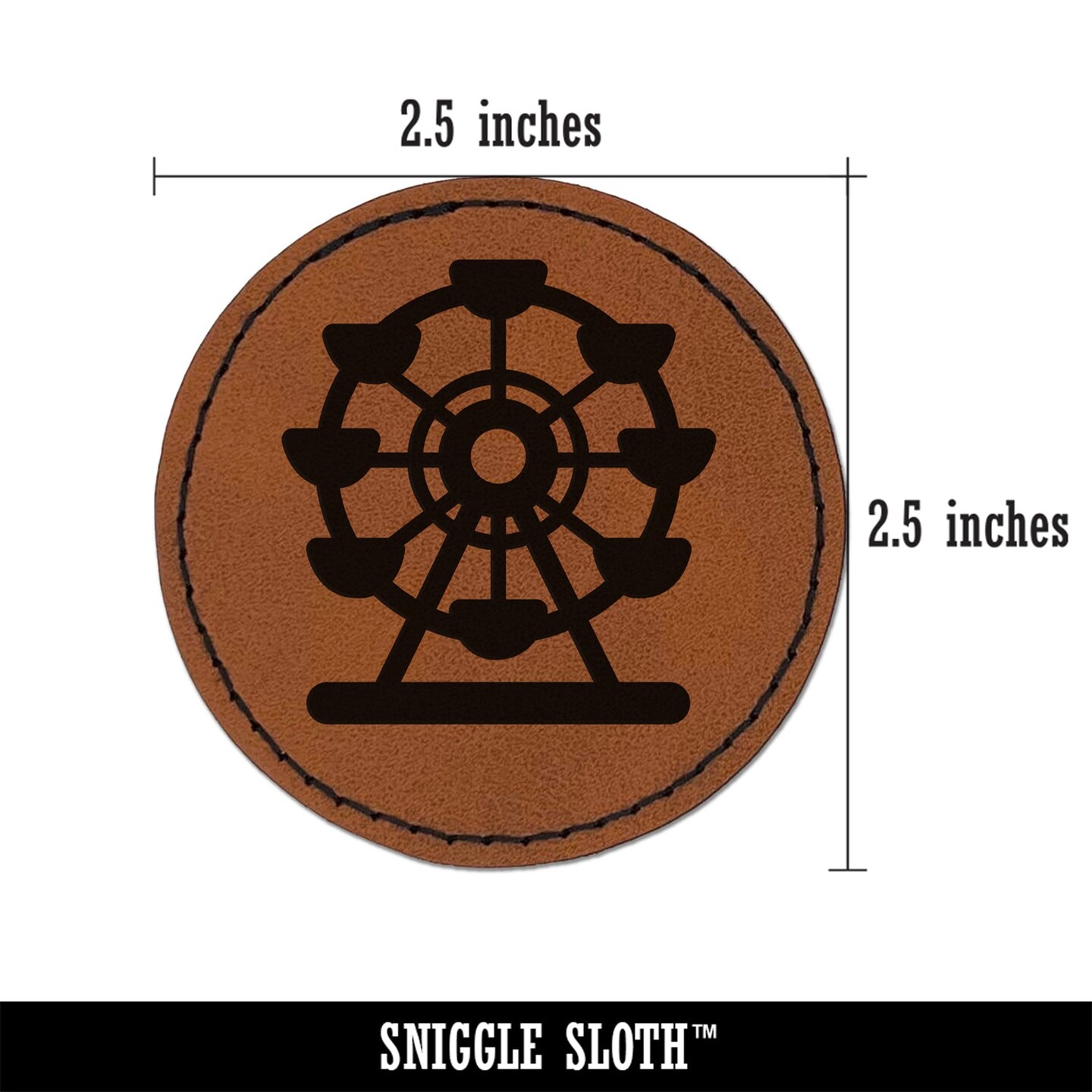 Ferris Wheel Amusement Park Round Iron-On Engraved Faux Leather Patch Applique - 2.5"
