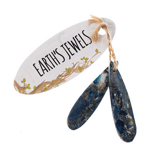 Earth's Jewels Semi-Precious 12x46mm Synthetic Imperial Jasper Blue Teardrop Pendants, 2pcs