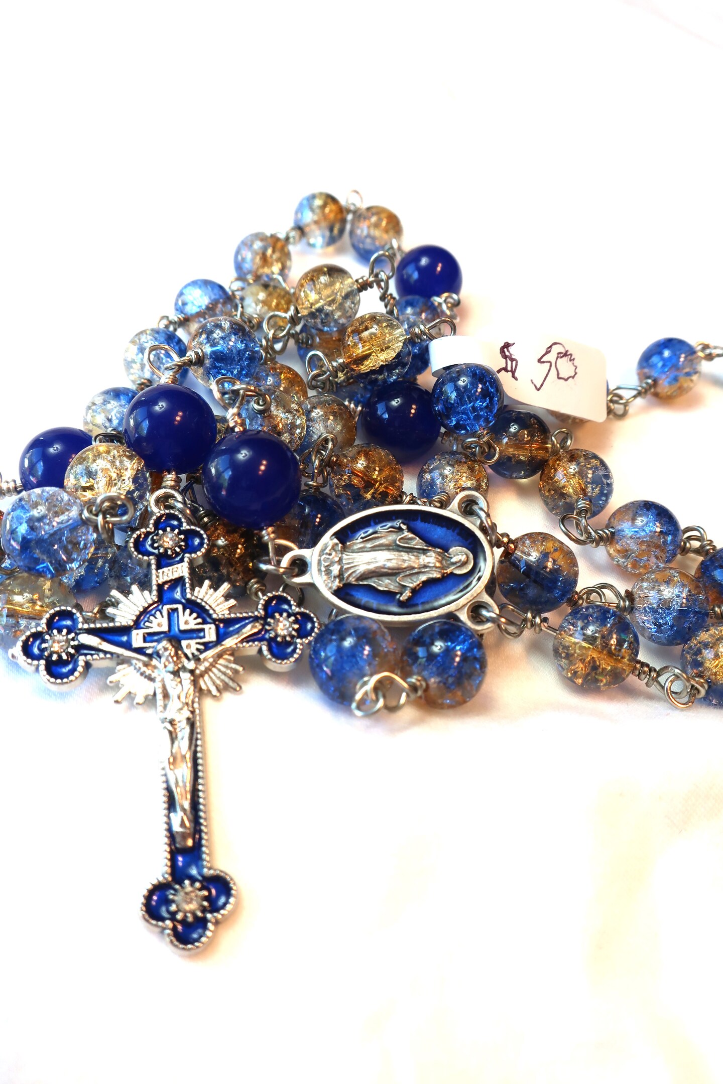 Handmade Rosary, 10mm Medium offers Blue Drawbench Transparent Glass Beads