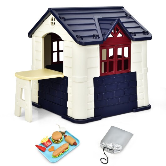 Indoor Outdoor Kids Playhouse Cottage Pretend House with Working Doors Windows