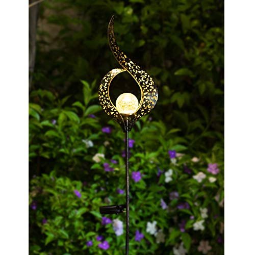 Outdoor Solar Lights Garden Stake Lights, Crackle Glass Globe,Waterproof LED Christmas Gift Fairy Lights for Pathway,Lawn,Patio or Courtyard (Bronze)