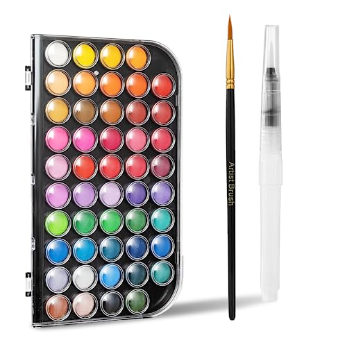 Watercolor Paint Set, 48 Colors Non-toxic Watercolor Paint with a Brush Refillable a Water Brush Pen and Palette, Washable Water Color Paints Sets for Kids Adults