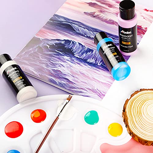 Set of 18, Iridescent Acrylic Paint, Chameleon Colors, 2 oz/60ml Bottles, Color-shifting, Non-Toxic, High Viscosity, Blendable, Paints on Rocks Crafts Canvas Wood, Fabric, Ceramic & Stone