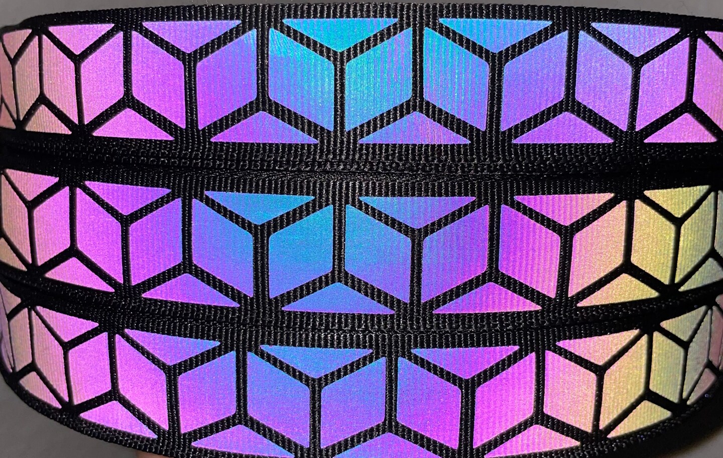 Cube Rainbow Reflective Webbing (by the yard)