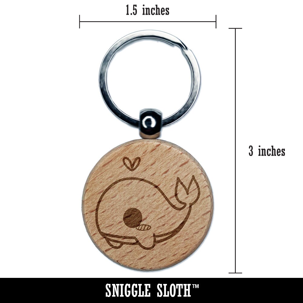 Sweet Kawaii Chibi Whale Engraved Wood Round Keychain Tag Charm