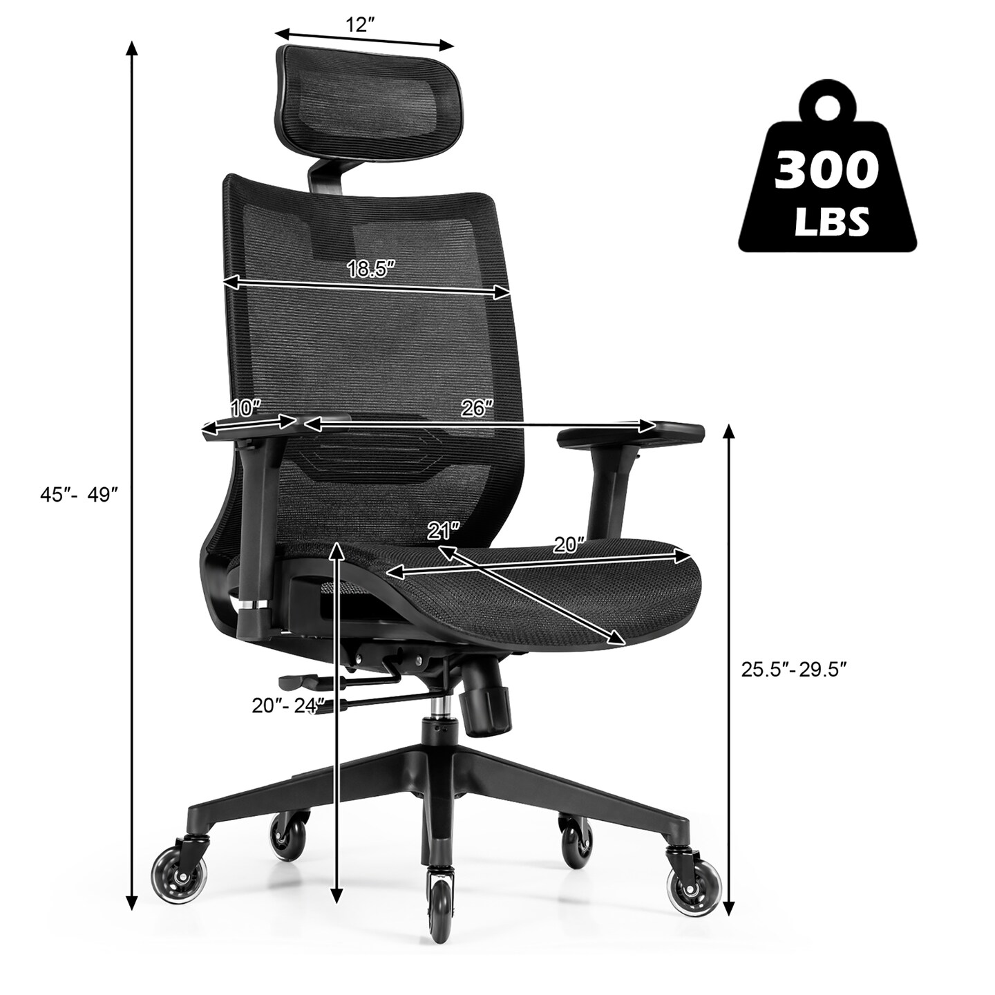 Costway Office Chair Adjustable Mesh Computer Chair with Sliding Seat &#x26; Lumbar Support