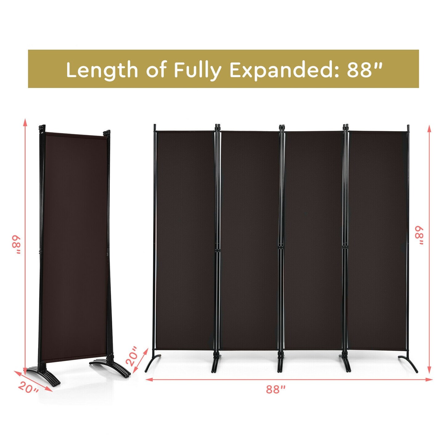 4-Panel Foldable Room Divider Privacy Screen with Steel Frame