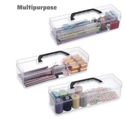 Stationery Storage Organiser Painting Tool Storage Container for Pencils Markers Sticky-Notes Craft Supplies 3 Pack Long Plastic Pencil Box Portable Clear Home Utility Boxes with Black Handle
