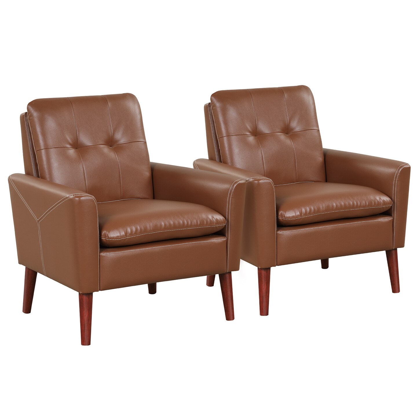 Costway Modern Accent Chair PU Leather Armchair Sofa Chair with Solid Wood Legs