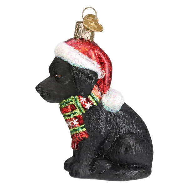 Holiday Black Lab Puppy Glass Ornament