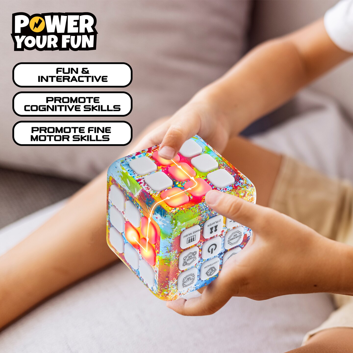 Power Your Fun Cubik LED Flashing Cube Memory Game -Tie Dye