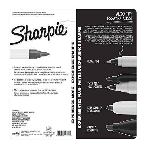 SHARPIE Oil-Based Paint Markers Medium Point Assorted Colors 8 Count -  Great for Rock Painting