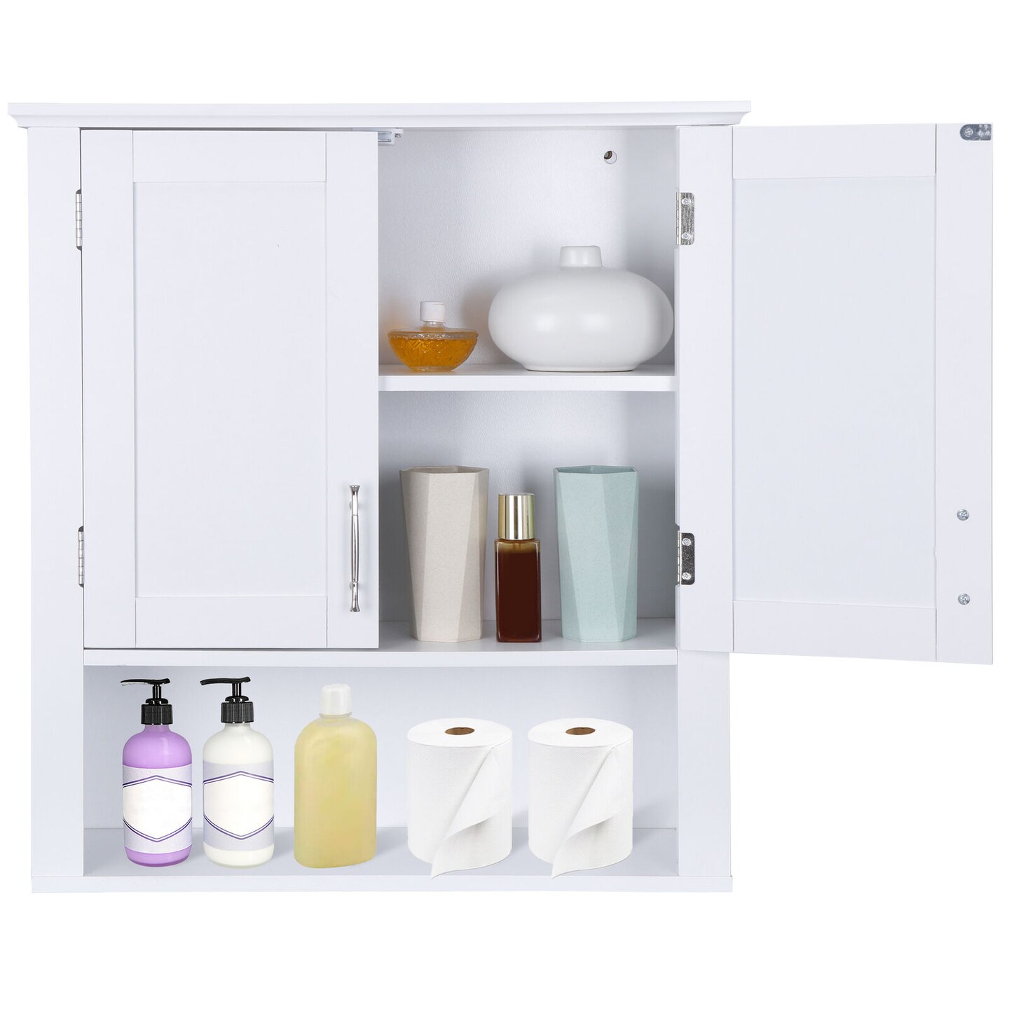 White Wall Cabinet 2-Door Hanging Storage Shelf Bathroom.