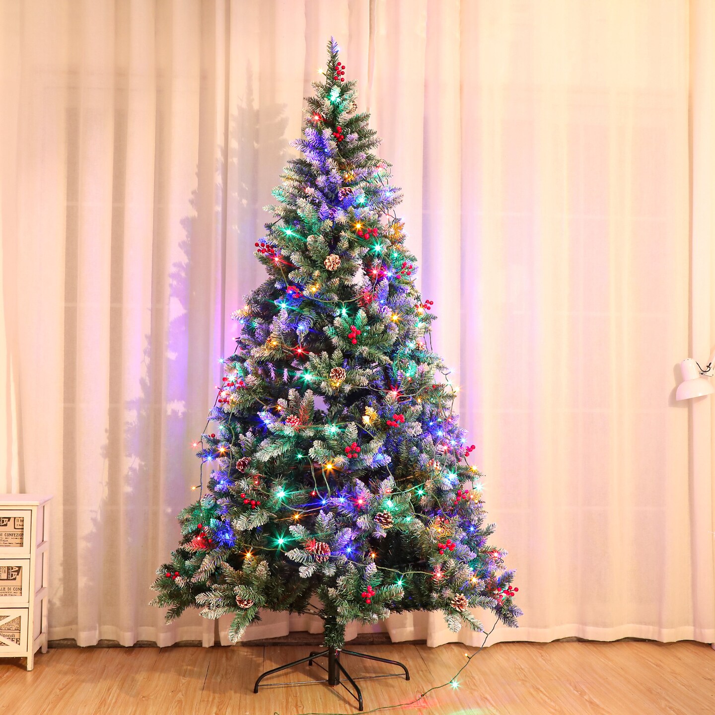 7.5ft Christmas Tree Artificial Full Xmas Trees with 200pcs LED,Green, for Holiday,Home,Office,Party Decoration, 1358 Branch Tips Metal Hinges &#x26; Foldable Base