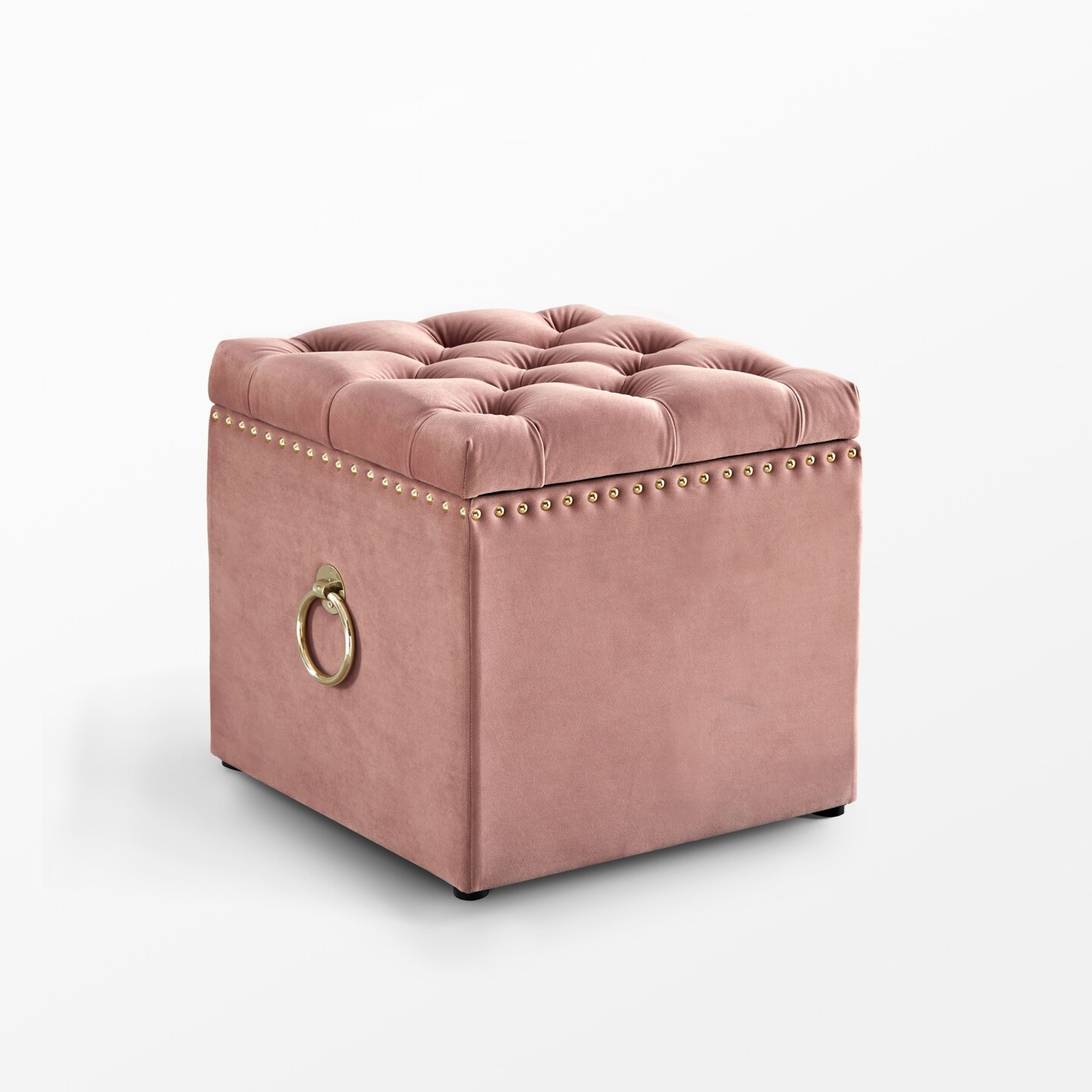 Micella Linen/Velvet Nailhead Trim Cube Storage Ottoman 1 Pc