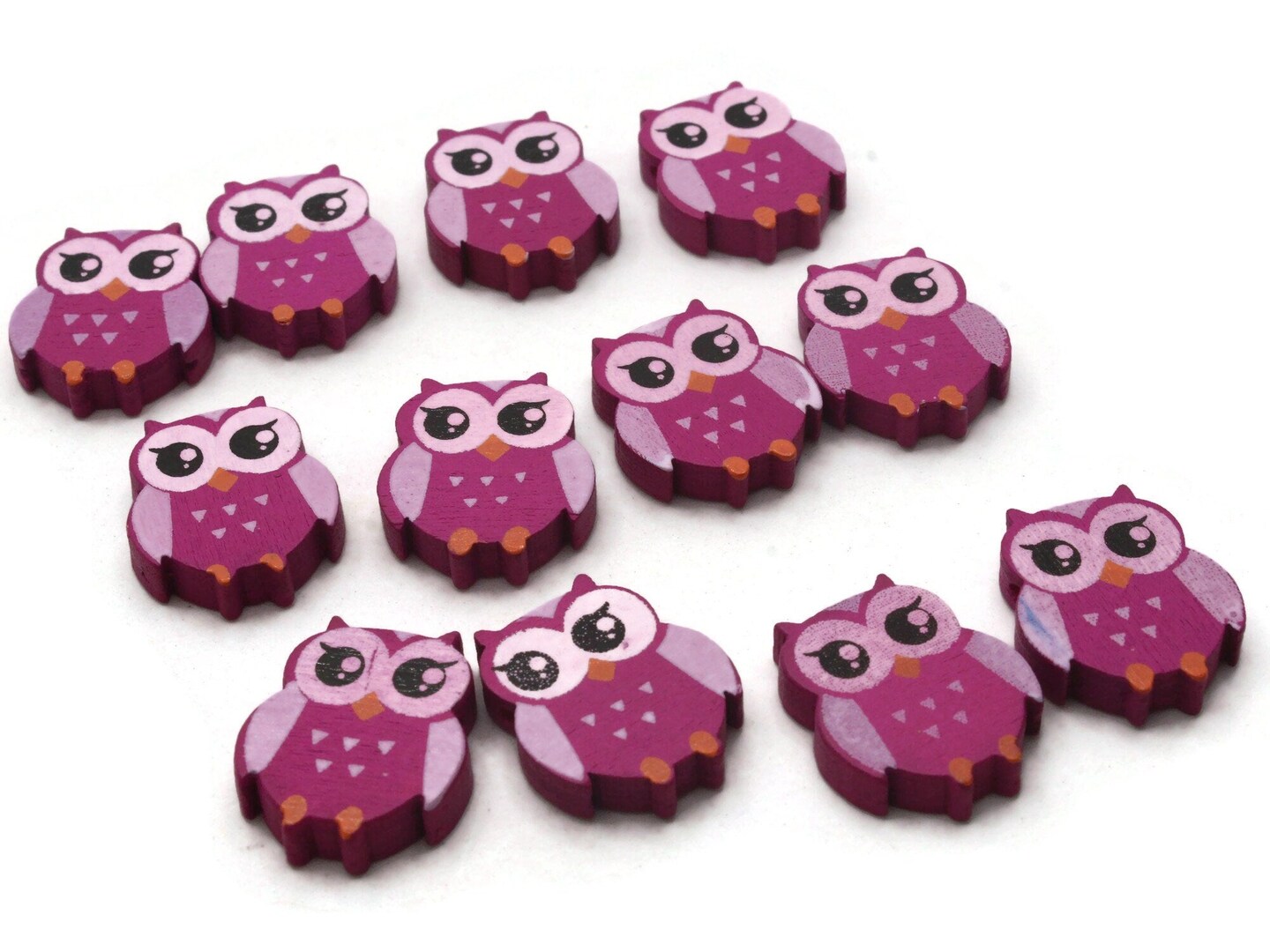 12 22mm Purple with Light Purple Wooden Owl Beads