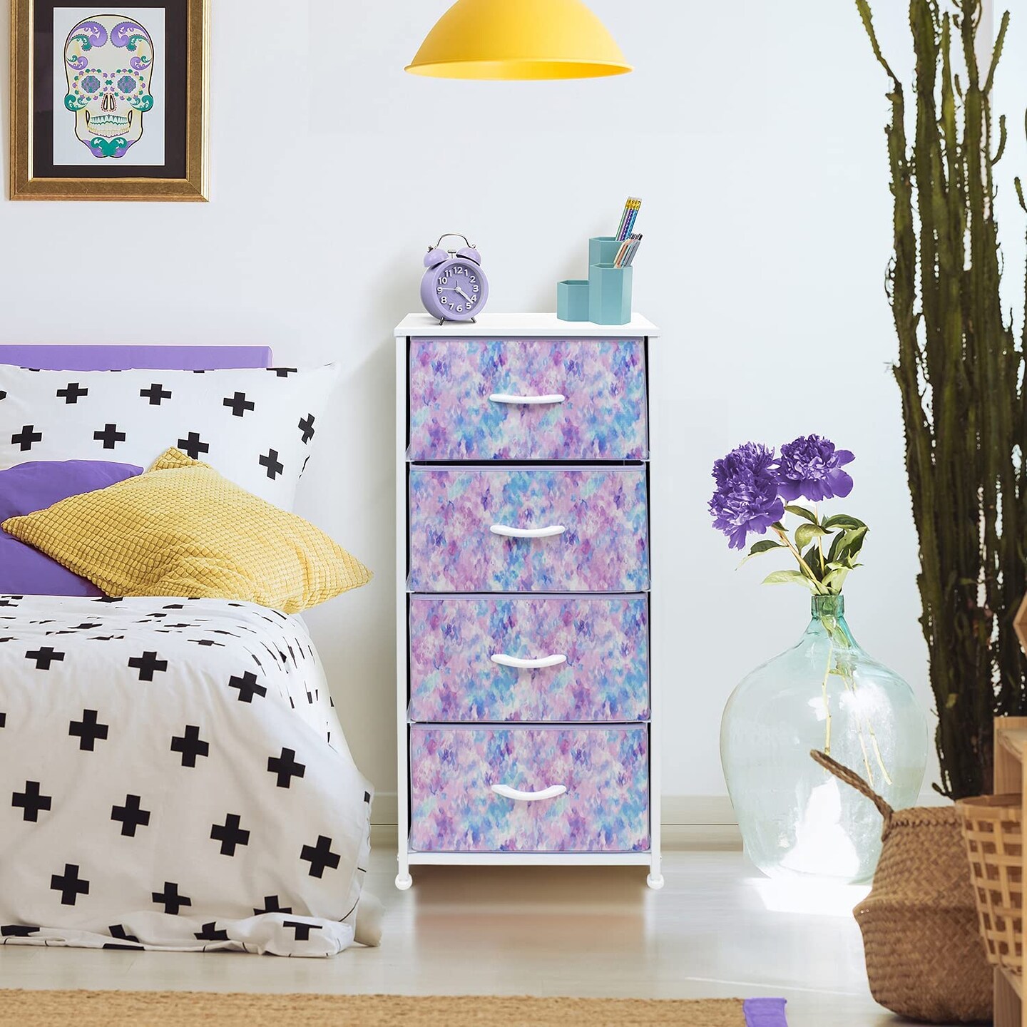 Sorbus Dresser with 4 Drawers - Bedside Furniture & Night Stand End Table Dresser with Steel Frame, Wood Top, Easy Pull Fabric Bins for Home, Bedroom Accessories, Office & Dorm