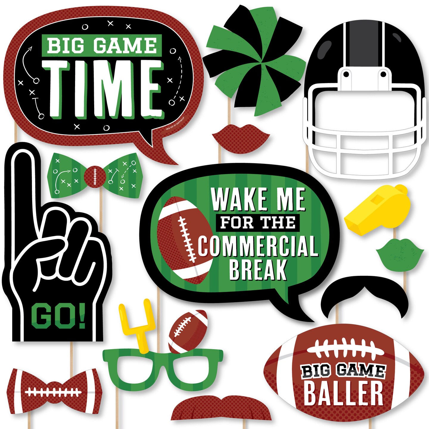 Big Dot of Happiness The Big Game - Football Party Photo Booth Props Kit - 20 Count
