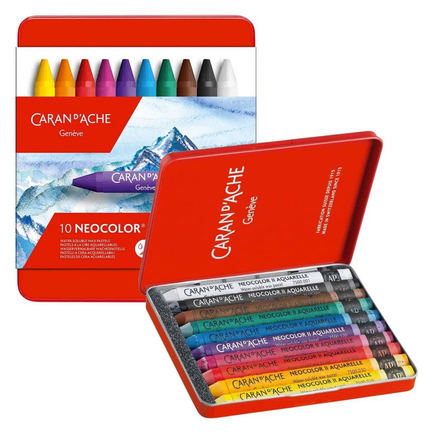Caran D&#x27;ache NeoColor II Crayons Tin Case Set of 10 - Assorted Colors