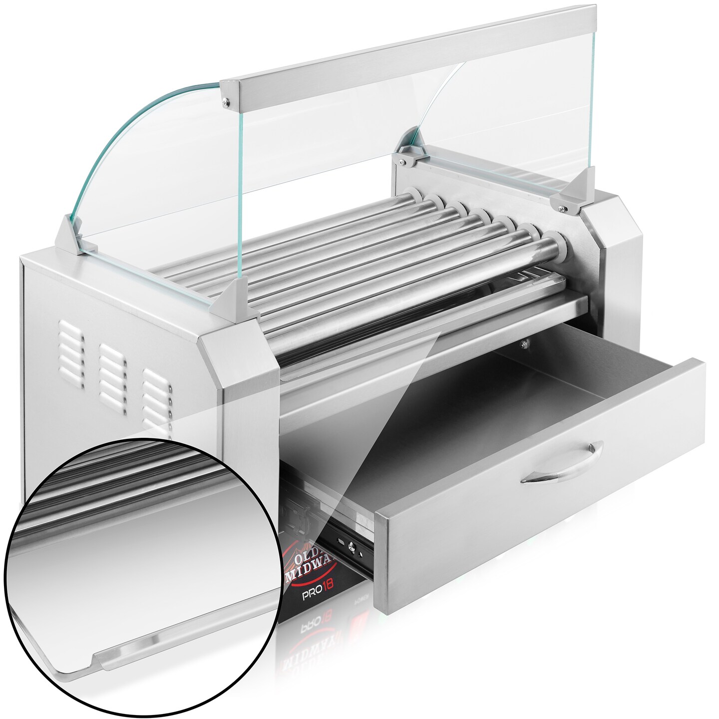 Olde Midway Electric Hot Dog Roller Grill Cooker Machines with Bun Warming Drawer - Commercial Grade