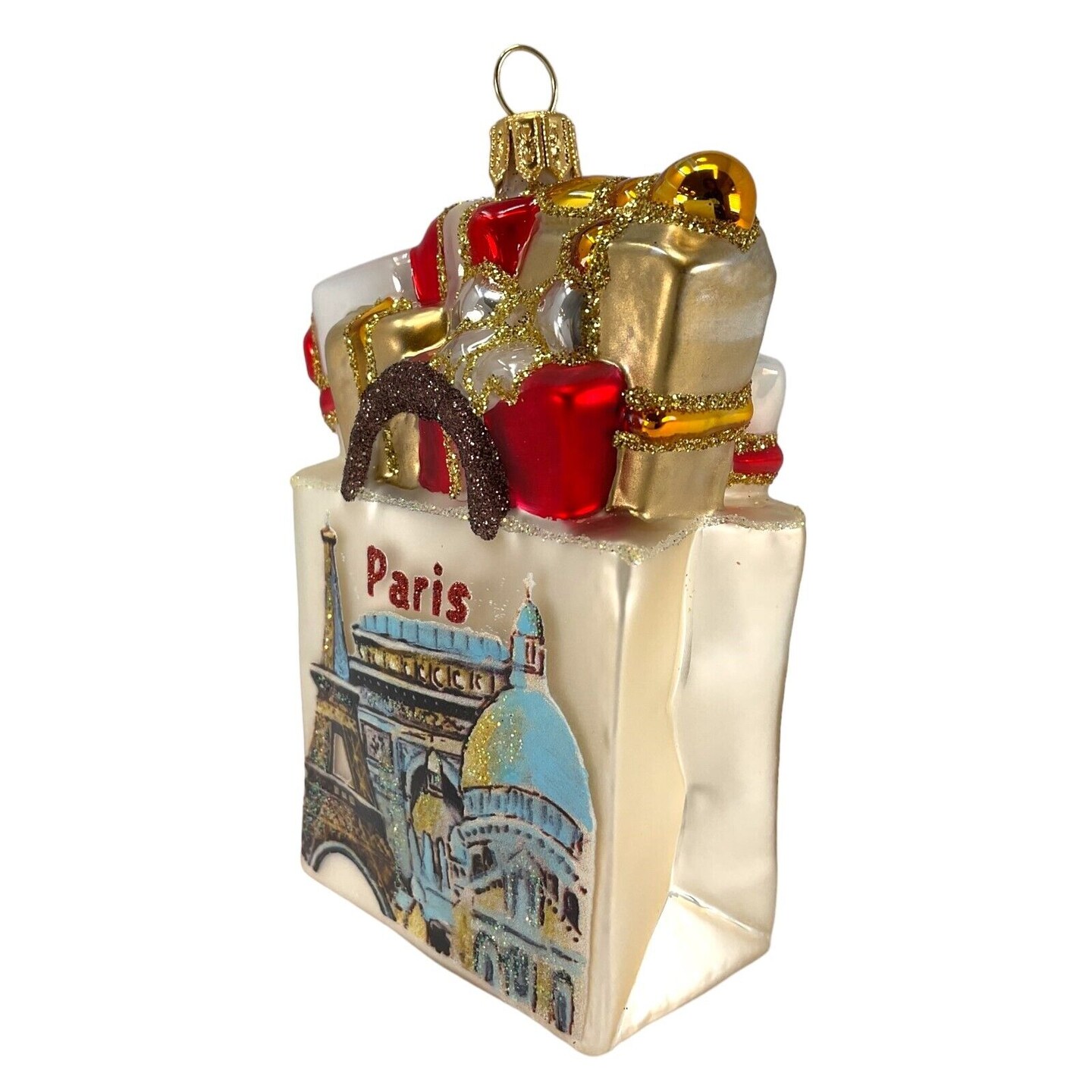 France Shopping Bag Polish Glass Christmas Ornament