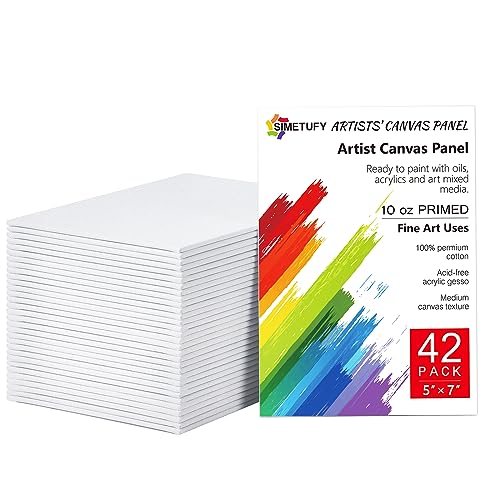 Simetufy Canvas Boards for Painting 42 Pack 5x7 inch Small Canvases for Painting Using Acrylic Paint or Oil (pre-primed)