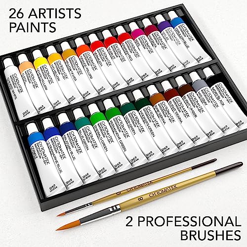 26 x 12ml Watercolor Paint Tube Set, 2 x Professional Brushes, Richly  Pigmented Vibrant Colors, Adults, Children, Beginners and Artists Paint  Set