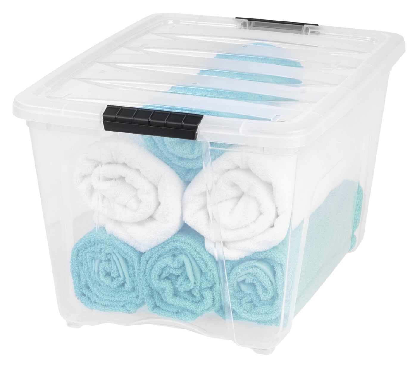 IRIS USA 53qt Plastic Storage Bin with Lid and Secure Latching Buckles, Clear