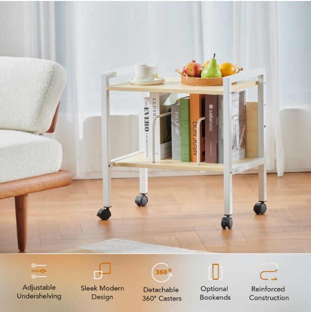 End Table Book Plant Stand on 360° Wheels with Book Shelf