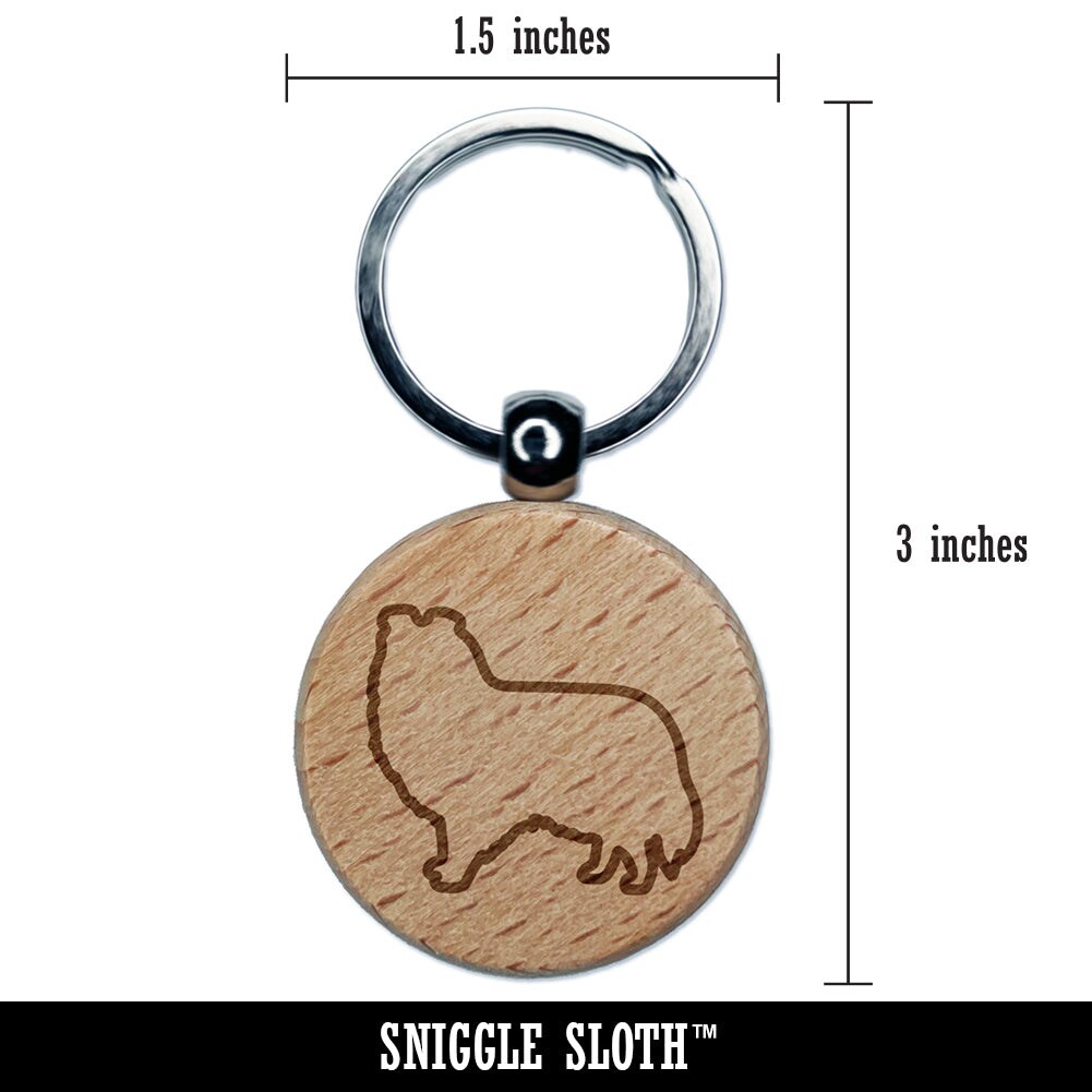 Shetland Sheepdog Sheltie Dog Outline Engraved Wood Round Keychain Tag Charm