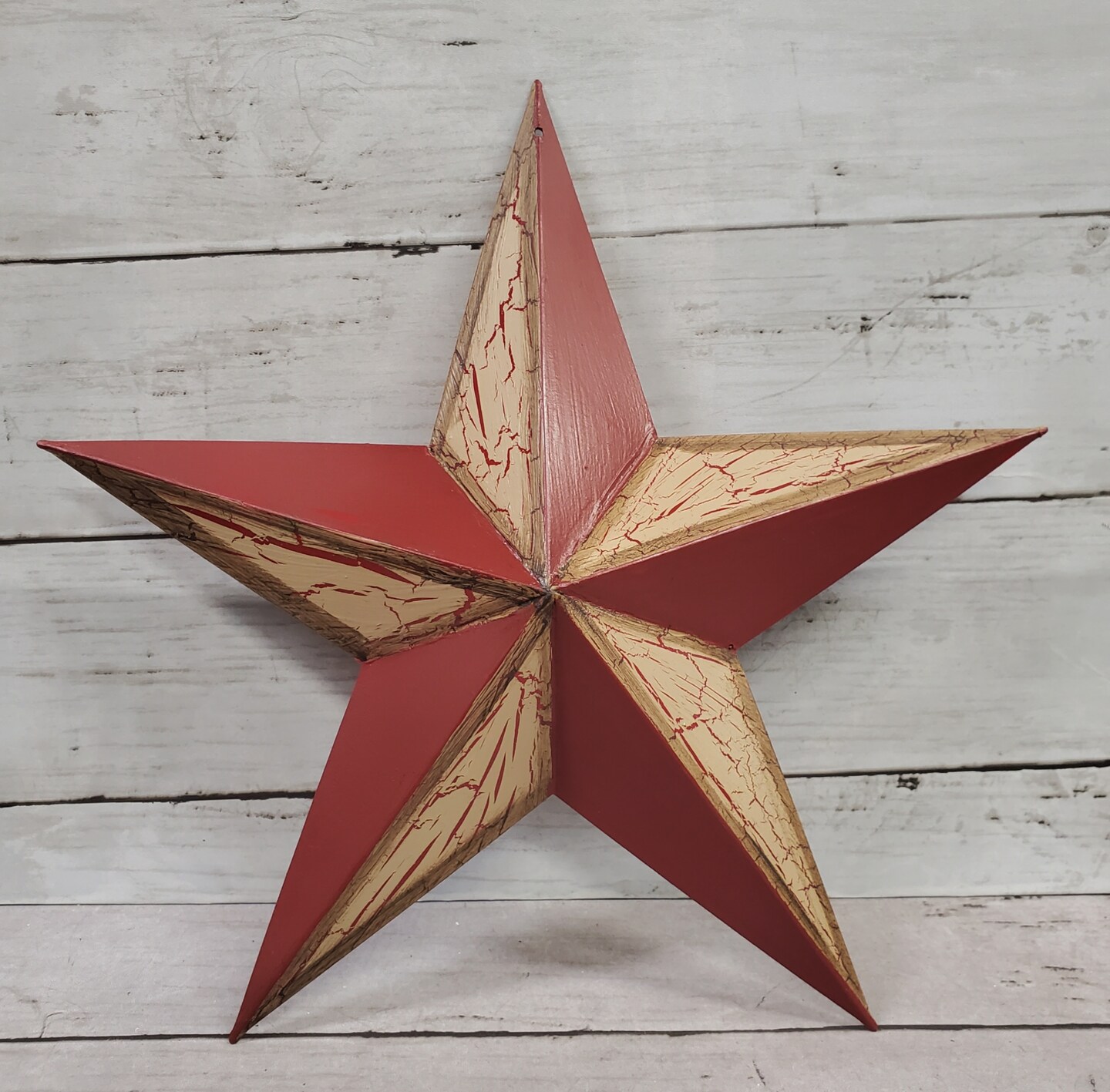 Primitive Metal Barn Star Crackle Painted Black and Tan