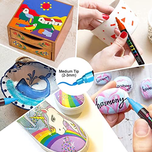 18 Colors Acrylic Paint Pens, Acrylic Paint Markers Paint Pens Paint Makers for Rocks Craft Ceramic Glass Wood Fabric Canvas -Art Crafting Supplies