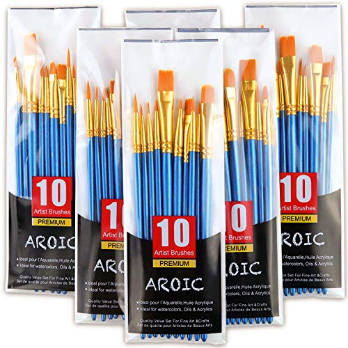 AROIC Acrylic Paint Brush Set 1 Packs / 10 Pcs Watercolor Brushes Painting Brush Nylon Hair Brushes for All Purpose Oil Watercolor Painting Artist Pro