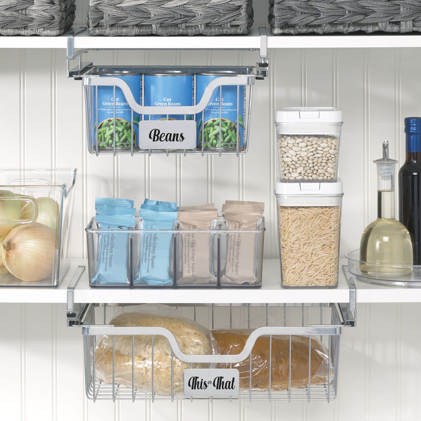 mDesign Steel Wire Undershelf Front Dip Storage Basket w/ Label