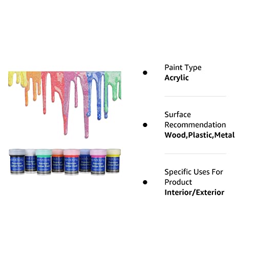 Set of 8 Glitter Paint - Sparkly, 20mL Acrylic Paints with Metallic Shimmer - Art Supplies for Canvas, Paper, Wood, Metal and Plastic - Gifts for Artists