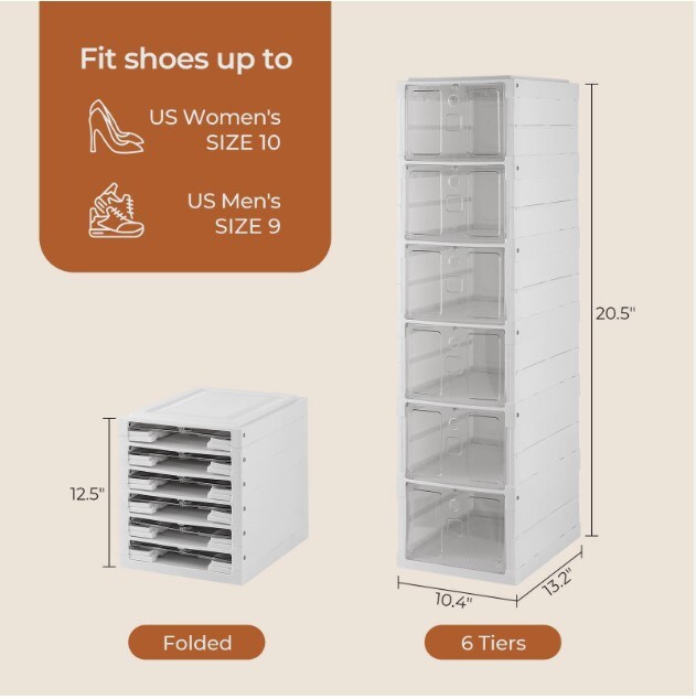 Foldable 3/6 Tiers Shoe Rack Organizer Box Stackable Storage Dust-Resistant Cover