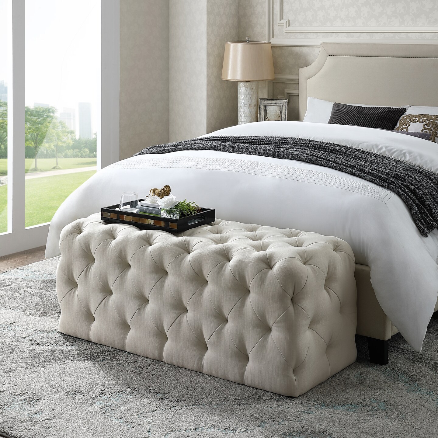 Norman Velvet/Linen Tufted Allover Upholstered Bench